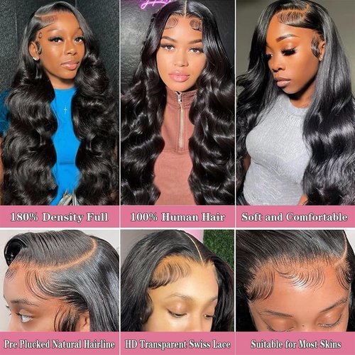 13x4 Body Wave Lace Front Wigs Human Hair for Women Pre Plucked 22 Inch with Baby Hair 13x4 HD Transparent Lace Front Wigs 180% Density Brazilian Virgin Human Hair Wigs