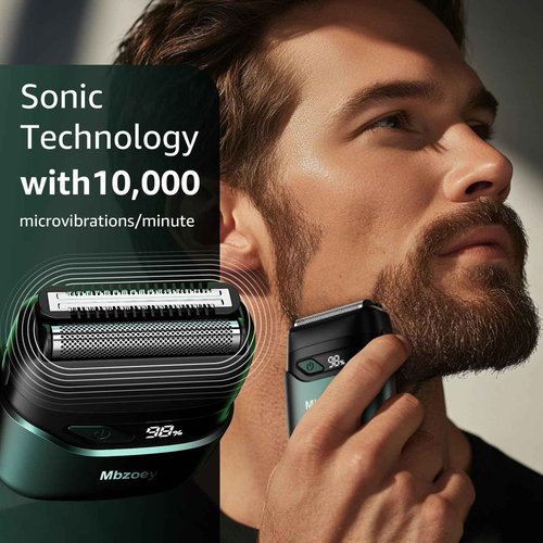 Electric Foil Shavers for Men, Mini Electric Razor, Compact Face Shaver, IPX7 Waterproof Wet Dry Cordless Razor, LED Display, USB-C Fast Rechargeable, Emerald Green