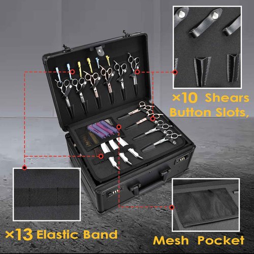 Yueieoun Barber Case with Clippers Sliding Tray, Profesional Barbers Briefcase Tool Case, Barber Cases for Clippers and Supplies, Hair Scissors Trimmer Organizer, Salon Grooming Hard Travel Suitcase