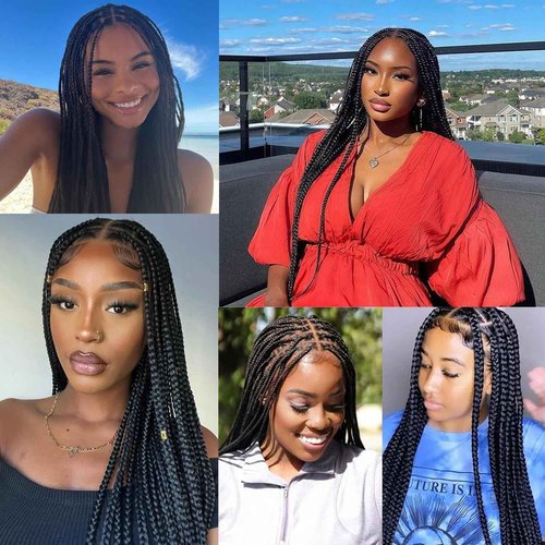 SUPERNOVA 36 Inch Knotless Box Braided Wigs With Baby Hair For Black Women Square Synthetic Hair 13x7 Lace Front Braided Wig And Half Back Double Lace Boho Braids Wig