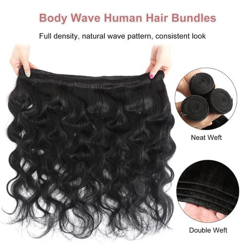 Body Wave Bundles Human Hair 20 22 24 Inch Human Hair Brazilian Virgin Hair 3 Bundles Body Weave for Black Women Natural Black