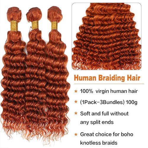 Habiliana Bundles Human Hair 26 28 30 Inch Deep Wave Orange Ginger Bundles 11A Unprocessed Brazilian Virgin Quick Weave Hair Extensions for Black Women