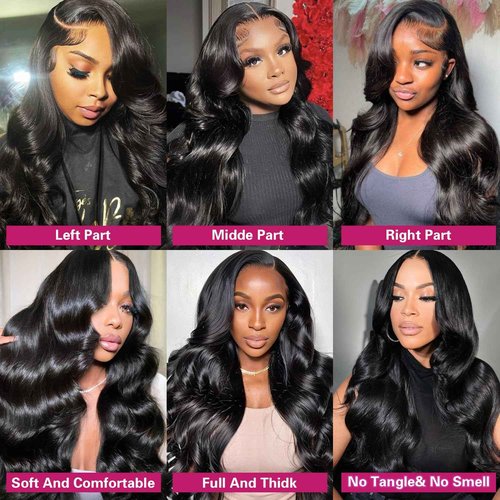 LEFGODY Body Wave Lace Front Wigs Human Hair 200 Density 12a Grade 100% Virgin Human Hair Wigs for Black Women 13x6 Hd Transparent Lace Pre Plucked Natural Black 22 Inch