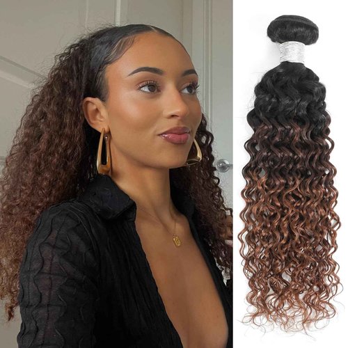 Anmetan 12A Brown Ombre Human Hair Bundles Water Wave 18 Inch, Chestnut Ombre Brown Wet n Wavy Single Bundle with Dark Roots 3 Tone Color #T1B/2/30 Thick Sew In Weave Remy Hair Keep Soft After Washes