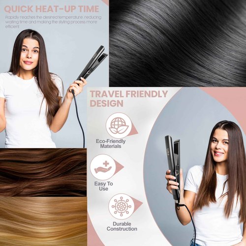 Liselle Beauty Products Ebony Edition Flat Iron Hair Straightener – 1.25-inch Wide Titanium Straightener Iron All Hair Types – Fast Heating Travel Iron for Smooth, Frizz-Free