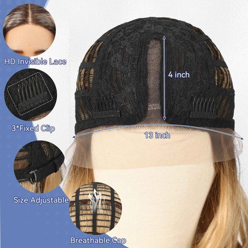 HAIRCUBE Glueless Synthetic Lace Front Wig, 18 Inch Ombre Brown Hightlight Curly Wigs, Put on Go Layered Wigs for Women Daily Use