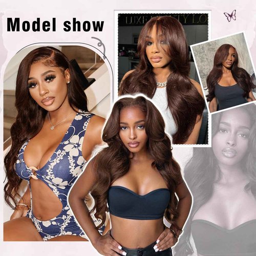 EARLR Chocolate Brown Lace Front Wig 24 Inch Chocolate Brown Human Hair Wig 7x5 Brown Glueless Human Hair Pre Plucked Pre Cut 200% Density Body Wave Glueless Dark Brown Wig for Women