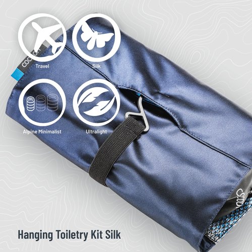 COCOON - Premium - Minimalist Hanging Toiletry Kit - Laminated Silk - Blue Lagoon