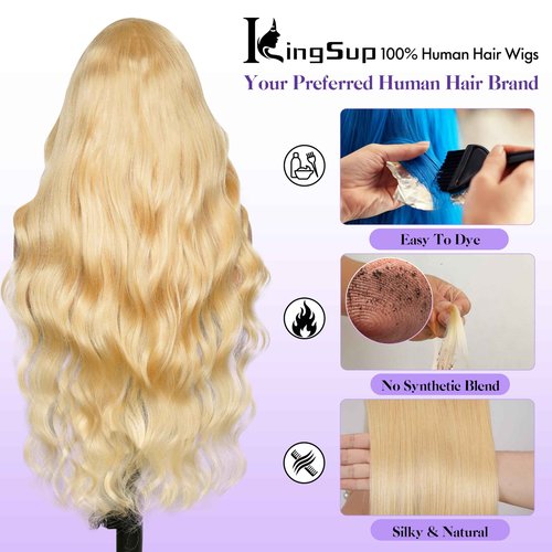 KingSup 613 13x6 Lace Front Wig Human Hair Pre Plucked 250 Density 16 Inch Body Wave Blonde Wig Human Hair 613 HD Lace Frontal Wigs 13x6,100% Real Human Hair No Tangle No Shedding Triple Lifespan 3X