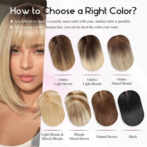 EMMOR Real Human Hair Topper for Women, Breathable Handmade Base with 3 Non-Slip Clips,100% Human Hair for Women, Top Hairpieces for Thinning Hair & Natural Looking