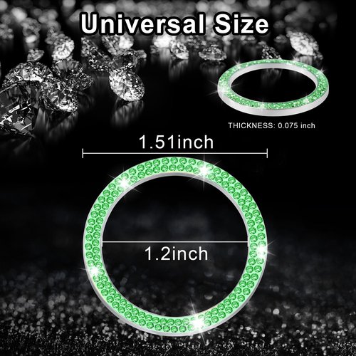 LivTee 2 PCS Crystal Double Rhinestone Car Engine Start Stop Decoration Ring, Bling Car Interior Accessories for Women, Push to Start Button Cover Sticker, Automotive Decals, Light Green