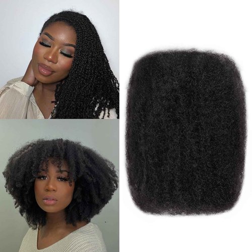 Afro Kinkys Bulk Human Hair For Braiding Afro Kinky-Curly Human Hair Bulk For Mini Twist Hair 20Inchs 50g/pack Bulk Human Braiding Hair For Micro Locs Extensions (1B, 20Inchs,50g/pack)