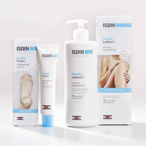 ISDIN Hydrating Bundle for Dry Skin & Hydrating Foot Cream with 10% Urea - Uradin Lotion 10 and Uradin Podos