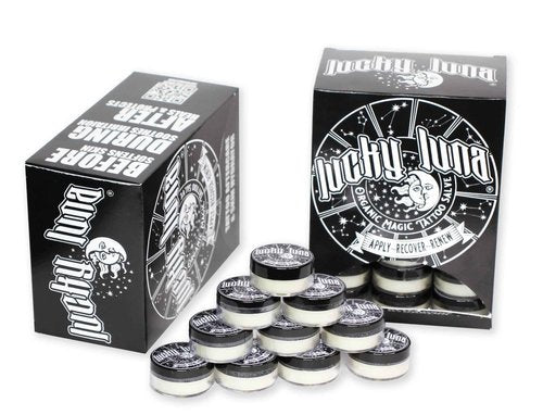 LuckyLuna Organic Tattoo Aftercare,48ct Individual units for ReSale in Dispenser Box, All-Natural, No-Petroleum Balm, Fragrance-Free, Brightener Moisturizer for Color Longevity