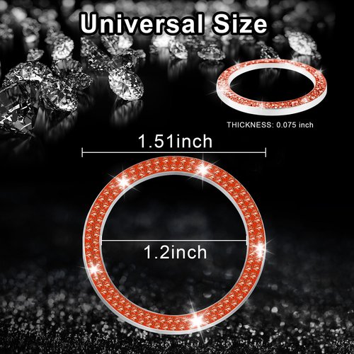LivTee 2 PCS Crystal Double Rhinestone Car Engine Start Stop Decoration Ring, Bling Car Interior Accessories for Women, Push to Start Button Cover Sticker, Automotive Decals, Reddish Orange