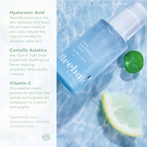 Meebak Korean Cica Gel Face Moisturizer 1.69 fl oz + Toner Face Mist Hydrating Spray 3.38 fl oz + Hyaluronic Acid Serum 1.01 fl oz + Bakuchiol Eye Cream 1.01 fl oz