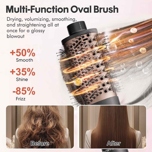 6 in 1 Air Wrap Hair Styler - Hair Dryer Brush, High-Speed Blow Dryer Brush with Auto-Wrap Curlers, Paddle Brush, Oval Brush for Drying/Curling/Straightening, Hair Styling Tools for Travel, Rose Gold