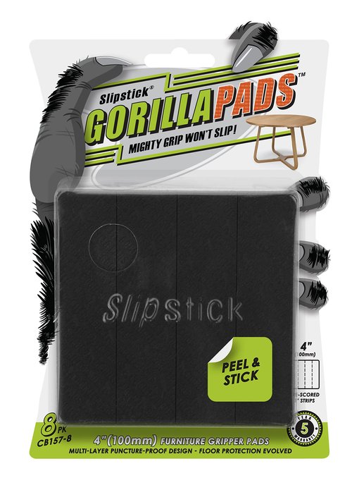 Slipstick GorillaPads Non Slip Furniture Pads/Gripper Feet Floor Protectors (Set of 8) Premium 4 Inch Pre-Scored Self Stick Rubber Stoppers for Furniture Legs