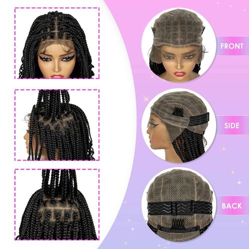 sedittyhair Synthetic Full Lace Knotless Braided Wigs with Curly Ends for Black Women Handmade Braiding Wigs with Baby Hair 16 inches Lace Frontal Braids Wig (1B Color)