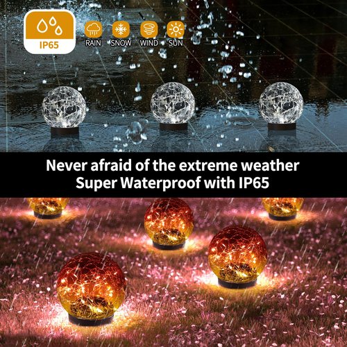 JKIMK Solar Globe Lights Outdoor Waterproof - Cracked Glass Ball Lights for Garden, Patio, Yard, Lawn and Backyard Decor - Decorative Orbs for Outside
