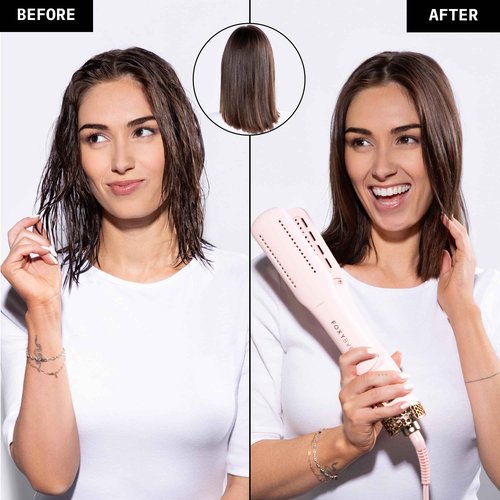 FoxyBae Wet-to-Slay 2-in-1 Hot Air Styler - Ceramic Dryer & Straightener - Fast Styling - Boar Hair Bristles - Ionic & Tourmaline Tech - Anti-Frizz & Less Heat Damage - 98°F - 257°F Temp (Blush)