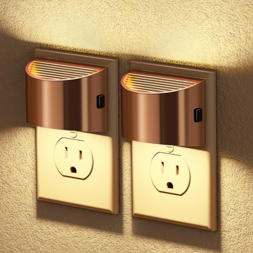 JandCase LED Night Lights Plug into Wall, 2 Pack Rose Gold Modern Night Lights, Dusk to Dawn Sensor Nightlight,0-100LM Brightness Adjustable, 3000K Soft White