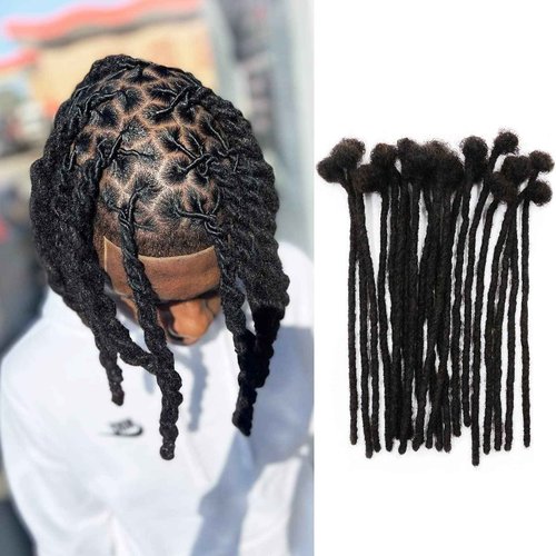 IXIMII 60 Strands Permanent Loc Extensions Human Hair 0.4cm Width 8 inch Full Handmade Dreadlock Extensions Soft Natural Black Dreads for Men Women Kids,Can Be Dyed Bleached Curled