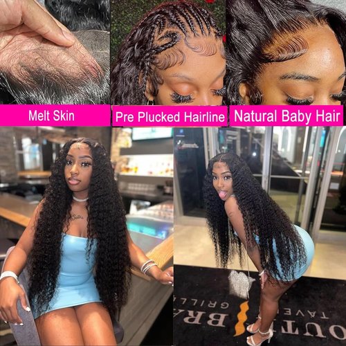 Rumdiku 26 Inch 13x6 Deep Wave Lace Front Wigs Human Hair Pre Plucked HD Lace Front Curly Wigs Human Hair 200% Density Glueless Frontal Wigs Human Hair with Black Color