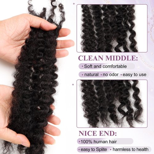 ADIASAI 2 Packs Afro Kinkys Bulk Human Hair 18 Inch 50g/Pack for Permanent Micro Locs Mini Kinky Twist Braids Loc Extensions Dreadlock Extensions Repair Locs Can Be Bleached Dyed (Natural Black)