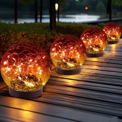 JKIMK Solar Globe Lights Outdoor Waterproof - Cracked Glass Ball Lights for Garden, Patio, Yard, Lawn and Backyard Decor - Decorative Orbs for Outside
