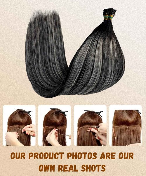 Belaved 1BSilver I Tip Hair Extensions Real Remy Human Hair Extensions Straight Add Length Volume Seamless Invisable #550 for Party Wedding 22inch 50g