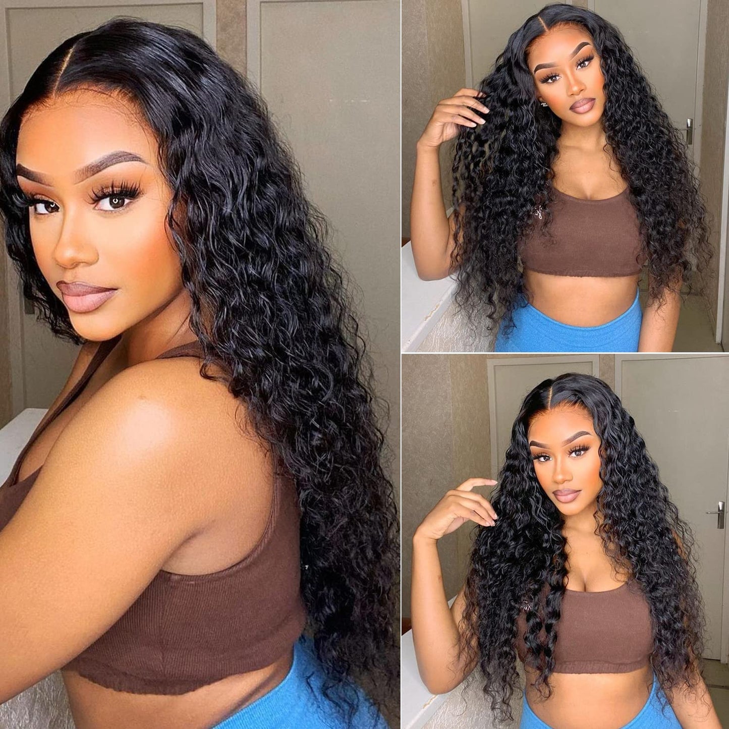 13x4 Deep Wave Lace Front Wigs Human Hair Pre Plucked Lace Frontal Deep Wave Lace Frontal Wigs for Black Women 180 Density Glueless Brazilian Front Lace Wigs (22inch)