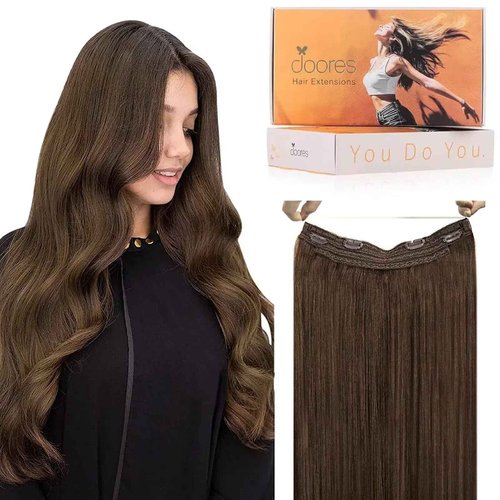 DOORES Wire Hair Extensions Chocolate Brown 18 Inch 95 g Remy Human Wire Hair Extensions Invisible Transparent Line Adjustable Hairpieces Secret Straight