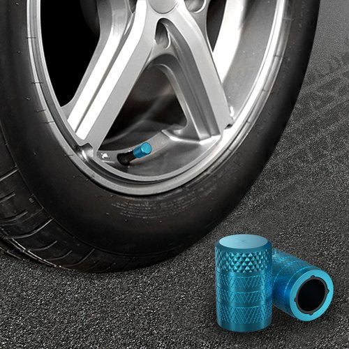 CKAuto Tire Valve Stem Caps, Cyan, 4 pcs/Pack, Anodized Aluminum Tire Valve Cap Set, Corrosion Resistant, Universal Stem Covers for Cars Trucks Motorcycles SUVs and Bikes