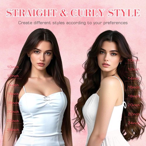 S-noilite 8PCS Clip in Hair Extensions Real Human Hair Dark Brown Clip In Hair Extensions 18 Inch 140g Straight Double Weft #2