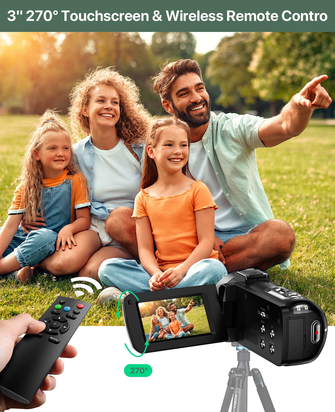 4K Video Camera Camcorder 64MP Vlogging Camera for YouTube 18X Digital Zoom 3.0''Touch Screen IR Night Vision with External Stereo Microphone,Handheld Stabilizer,Remote,Lens Hood,32G Card &2 Batteries