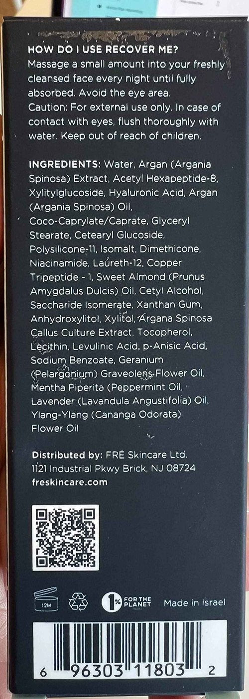 Moisturizer Face Cream for Night, Recover Me by FRE Skincare - Anti-Aging Formula for Fine Lines & Wrinkles - Argan Oil Complex, Hyaluronic Acid & Niacinamide - Vegan, Paraben-Free