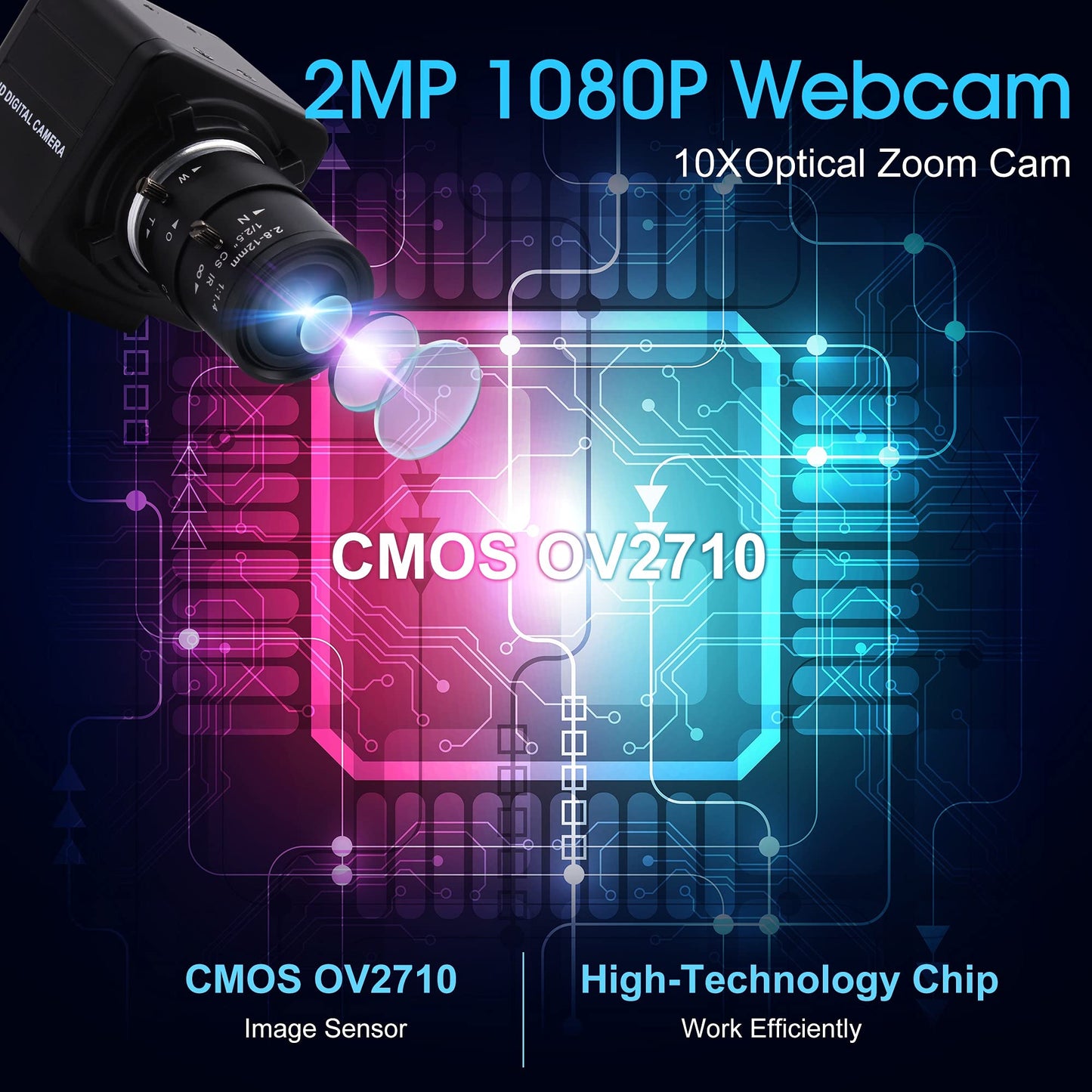 1080P USB Webcam with Zoom 5-50mm, Variable Focus, High Speed 100fps, UVC USB2.0 for PC & Industrial Video