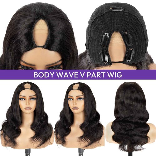V Part Wig Human Hair Body Wave Upgrade U Part Wigs No Leave out No Glue No Sew-in Wear and Go Glueless 200% Density Clip in Half Wig For Black Women 20Inch