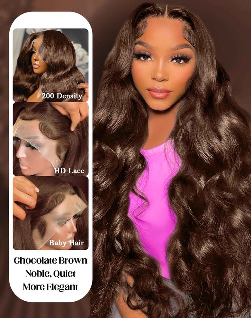 usmoother 4# Chocolate Brown Lace Front Wig 30 Inch Body Wave Lace Front Wigs Human Hair 200 Density 13x6 HD Lace Frontal Colored Wigs | Soft Non-shedding Non-tangling Full Length No Peculiar Smell