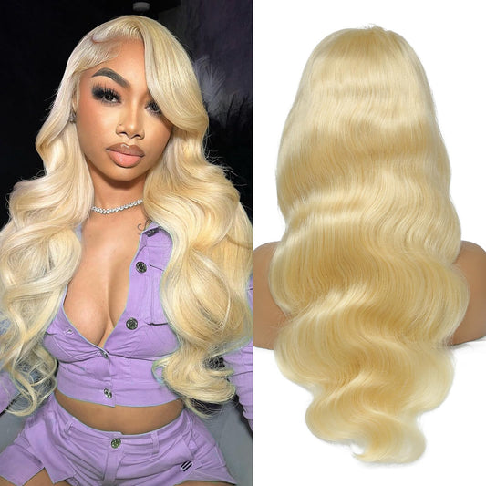 Pangm 613 13x6 Lace Front Wig Human Hair 200 Density HD Body Wave Blonde Lace Front Wigs Human Hair Pre Plucked Lace Frontal Wig 13x6 Blonde Wig Human Hair 28 Inch