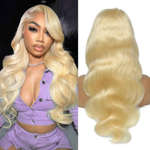 Pangm 613 13x6 Lace Front Wig Human Hair 200 Density HD Body Wave Blonde Lace Front Wigs Human Hair Pre Plucked Lace Frontal Wig 13x6 Blonde Wig Human Hair 26 Inch