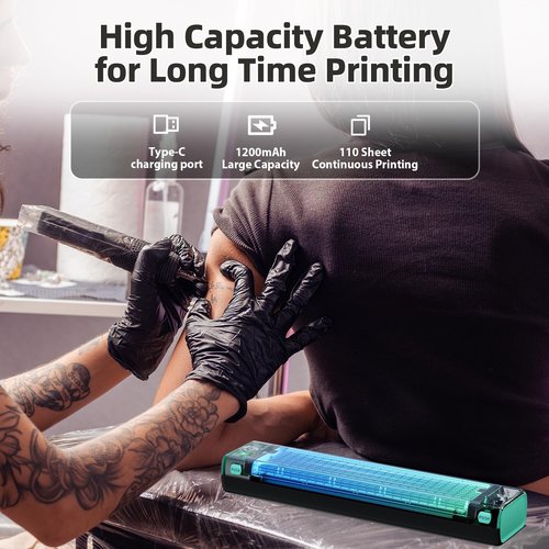 ItriAce Tattoo Stencil Printer, Tattoo Printer, M08F Stencil Printer with 10 PCs Tattoo Transfer Paper, Bluetooth Stencil Printer for Tattooing Compatible with Phone & PC, with 1 Case,203DPI