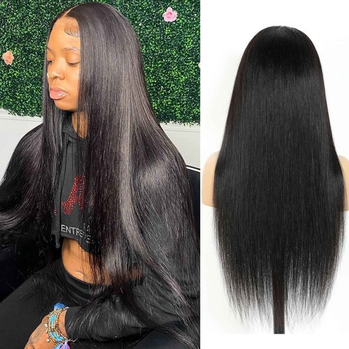 Yuyongtai Lace Front Wigs Human Hair 22 Inch Straight 13x4 HD Transparent Lace Frontal Wigs Pre Plucked With Baby Hair 180% Density Brazilian Virgin Hair Wigs