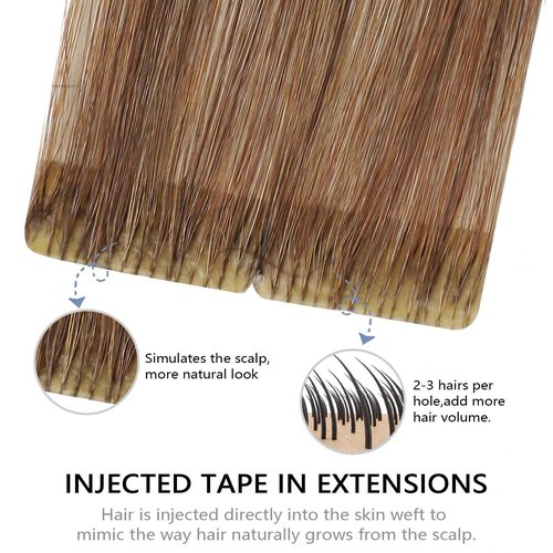 COOKAYU Invisi Edge Tape in Extensions Human Hair Walnut Brown to Ash Brown and Blonde Seamless Injected Tape Ins Straight invisible Hair Extensions 20Inch 45g 20pcs/pack