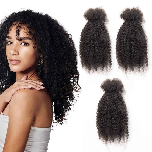FAMILOCS 18 Inch Afro Kinky Curly Human Hair Bulk 3 Pack, Pre Looped Micro Locs Dreadlocks Extension, 1B Natural Black for DIY Twist Braids Crochet Repair Protective Styles