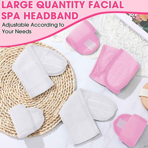 Tigeen 80 Pcs Spa Headband Bulk Adjustable Facial Headbands for Women Skincare Makeup Shower Hair Wraps for Washing Face(White Pink)