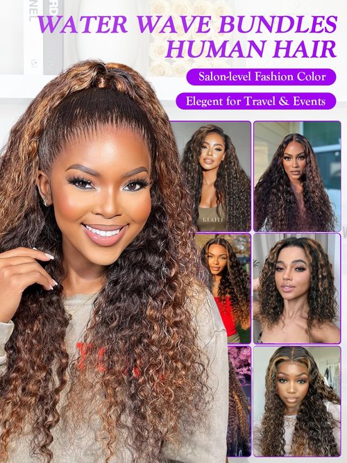 Water Wave Curly 1b/30 Human Hair Bundles 28 Inch - Brown Highlight and Black Balayage Bundles Wet and Wavy Sew In Weave, 12A Glossy 100% Unprocessed Brazilian Raw Virgin Hair, P1b/30 Color, Single