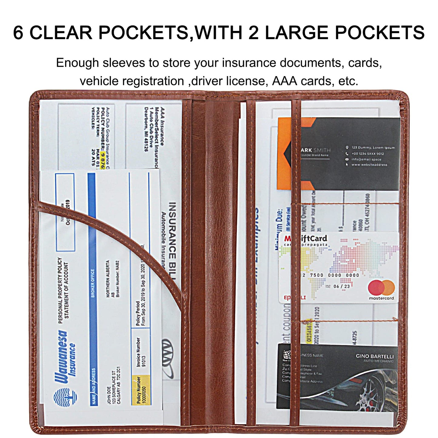 LumiMokki Premium Car Registration & Insurance Card Holder with Magnetic Shut, Vehicle Glove Box Car Organizer - For Documents, Cards, License (Brown)