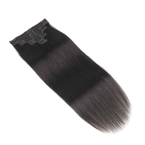 Amethyst Clip in Hair Extensions Real Human Hair for Black Women 120g 100% Unprocessed Brazilian Virgin Hair 20 Inch Natural Black Straight Remy Human Hair Extensions 8 Pcs Per Set with 18 Clips